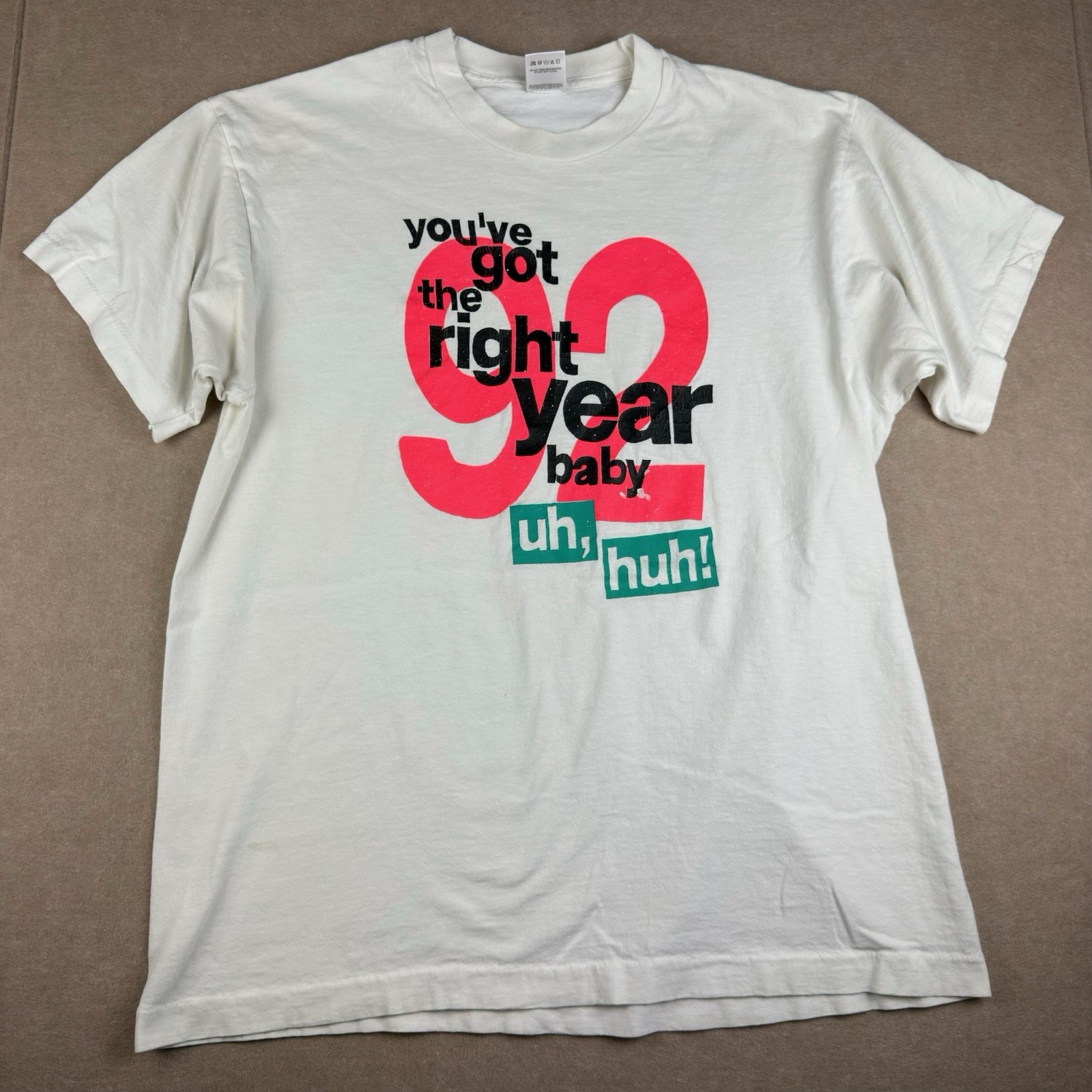 Vintage 1992 T-Shirt XL White Novelty Slogan Tee Graphic Single Stitch USA