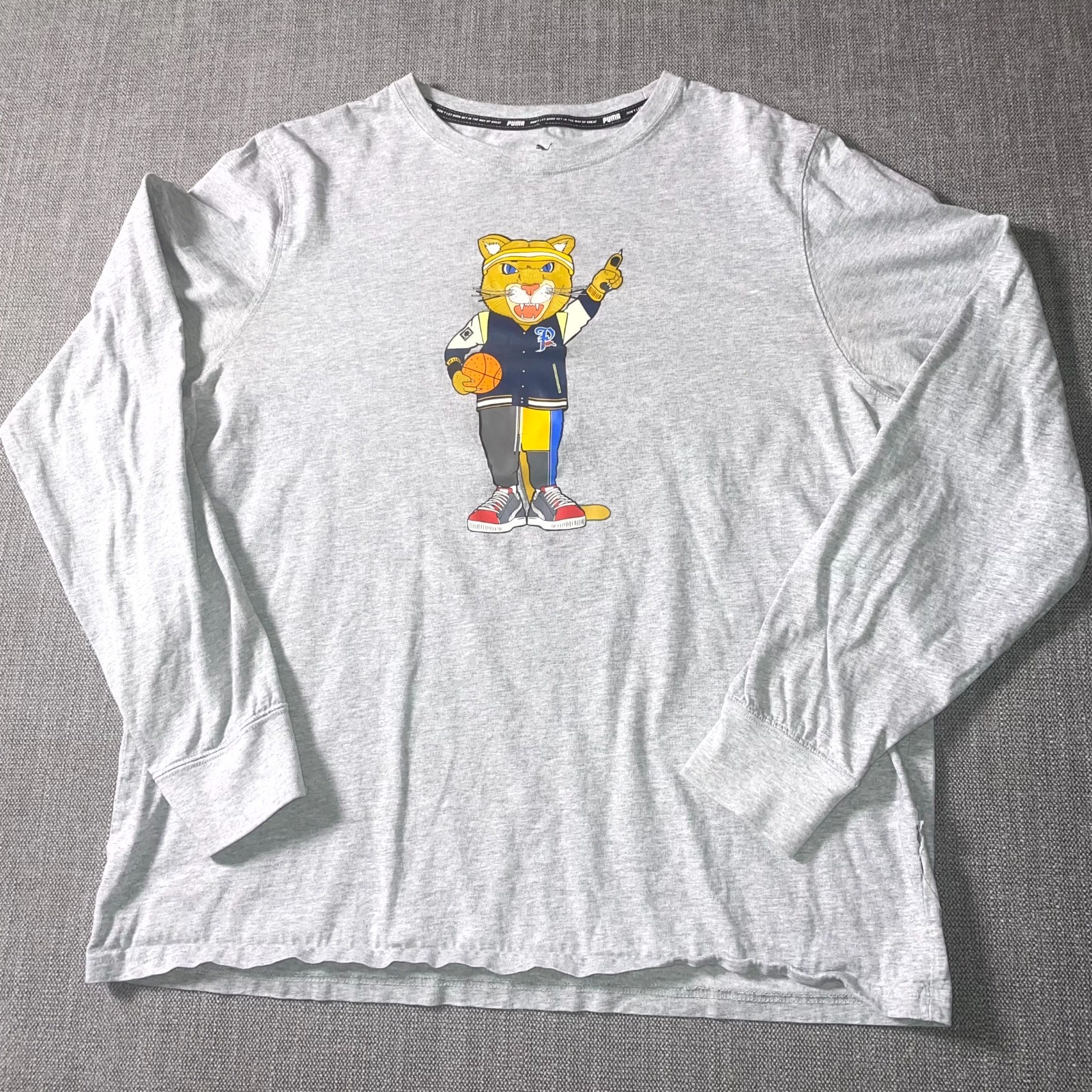 Puma Forever Better Shirt Mens XL Heather Gray Basketball Themed Tiger Mascot
