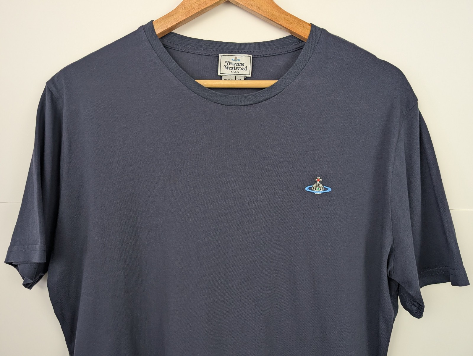Vivienne Westwood Man T-Shirt Mens XL Blue Orb Logo Casual Short Sleeve Cotton