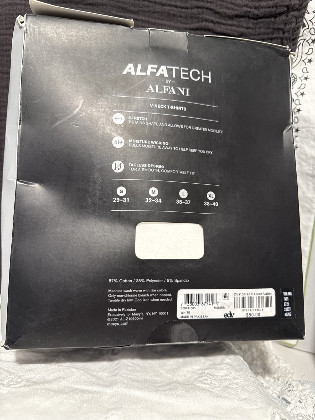 AlfaTech by Alfani Men White -V-Neck Undershirt Tee Short Sleeve Size M-5pack