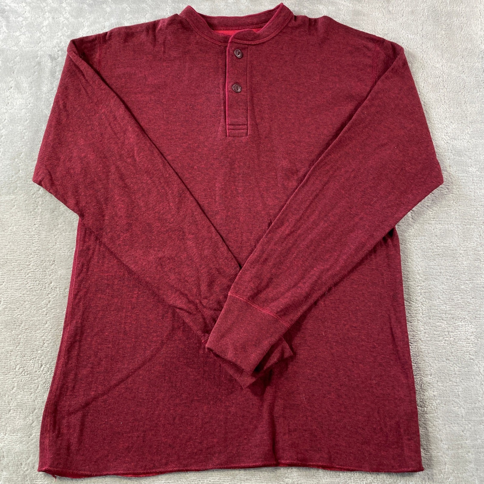 LL Bean Henley Shirt Mens Medium Red Wool Outdoor Holiday Casual Traditional
