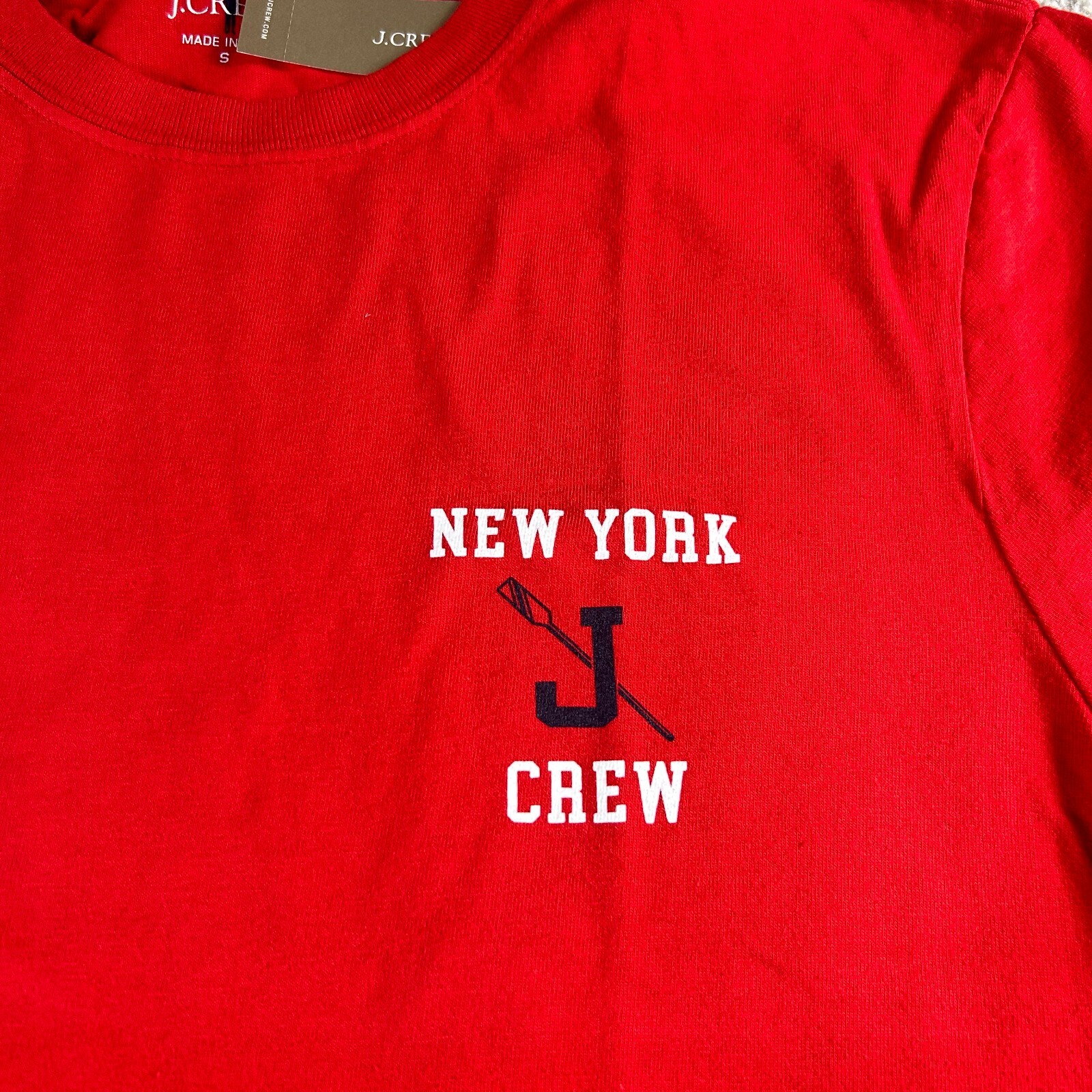 J.Crew Men’s Graphic Tee Shirt “NY Crew” Red Size Small Made In USA NWT $49.50