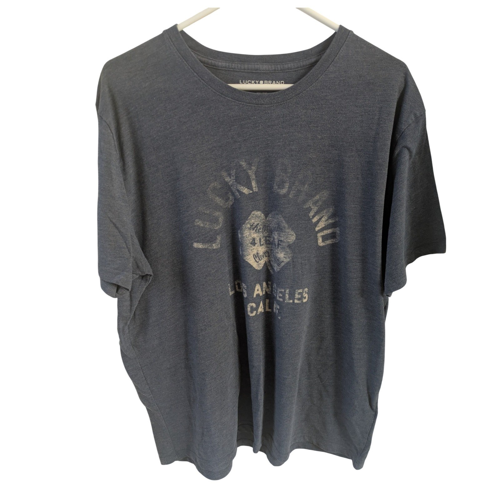 Lucky Brand Mens XL Blue Heather Graphic Tee Los Angeles 4 Leaf Clover T-Shirt