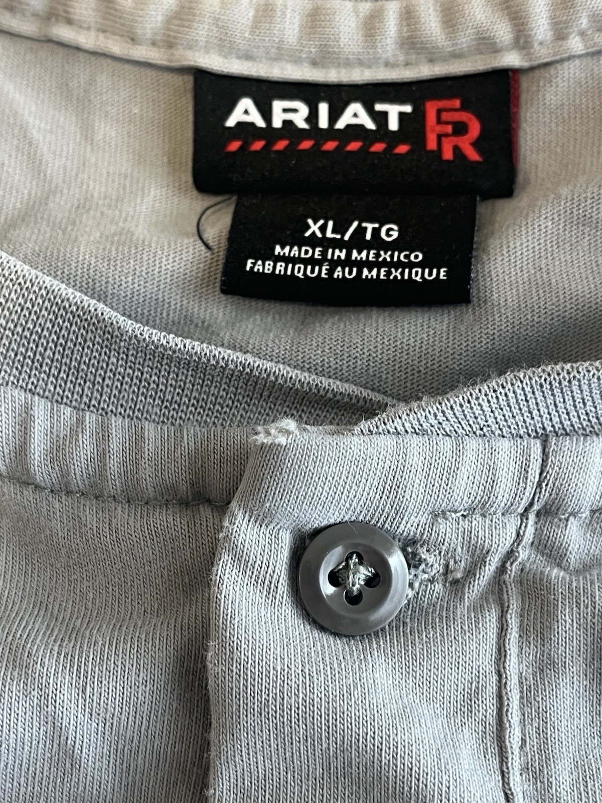 Ariat FR Shirt Mens XL Gray Fire Resistant Henley Work Wear Long Sleeve
