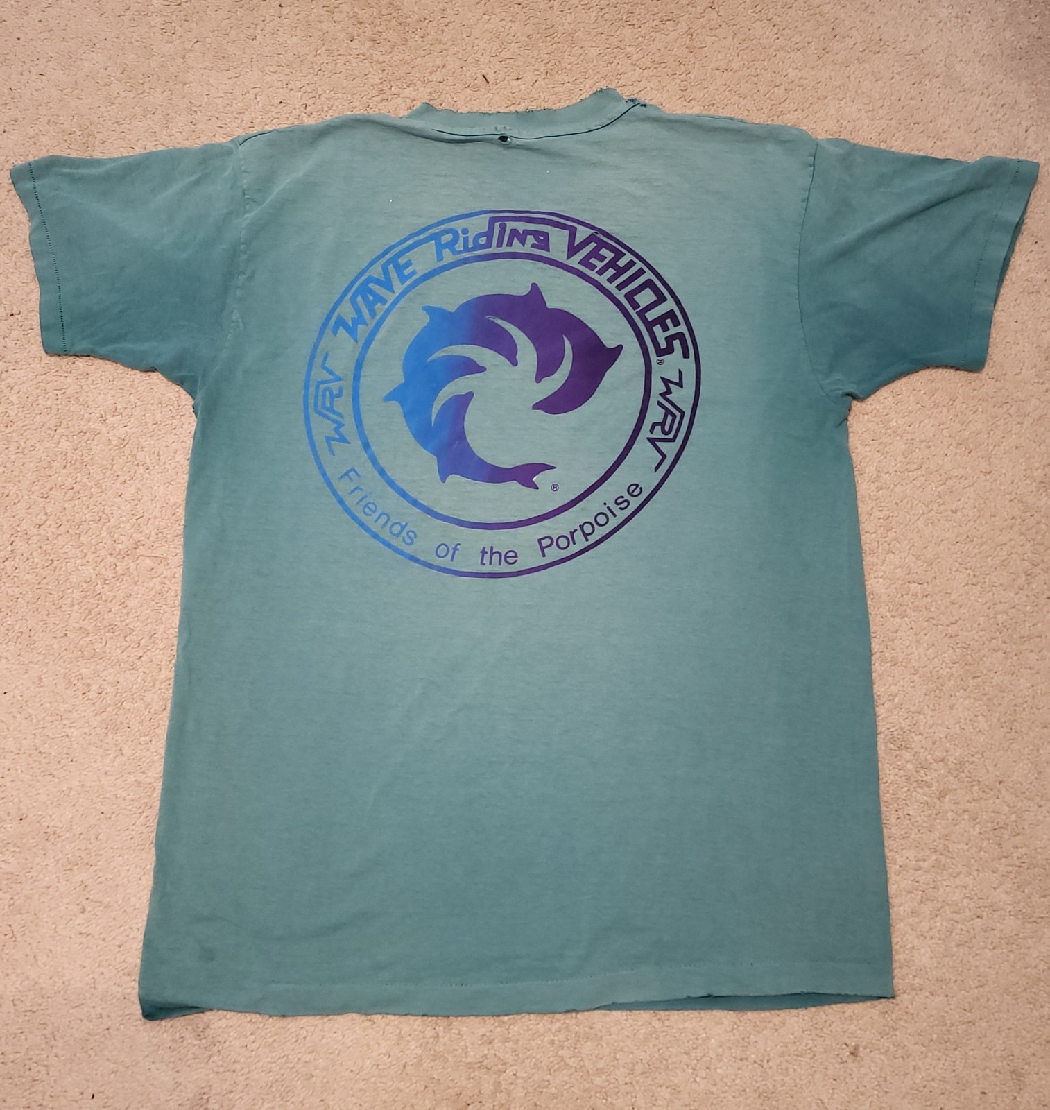 Vtg 90s Sun Faded WRV Wave Riding Vehicles Surf shirt Green Anvil Single Stitch