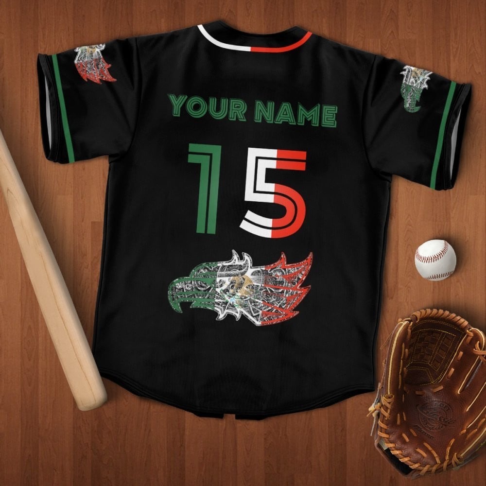 Mexico Baseball Shirt – Aztec Eagle, Flag, Customizable Name & Number