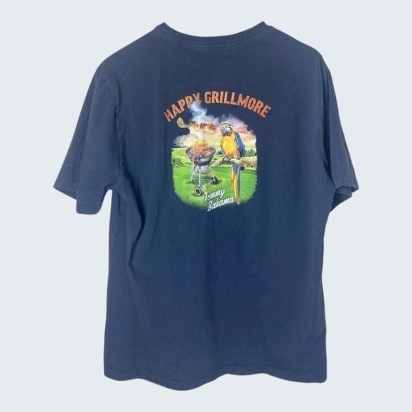 Tommy Bahama Mens Happy Grillmore Graphic T-Shirt Navy Blue Parrot BBQ Golf Tee