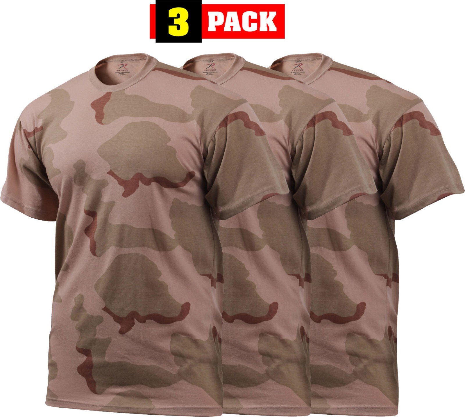 Tri Color Desert Camouflage T-Shirts Mens Tactical Short Sleeve Shirt 3 PACK