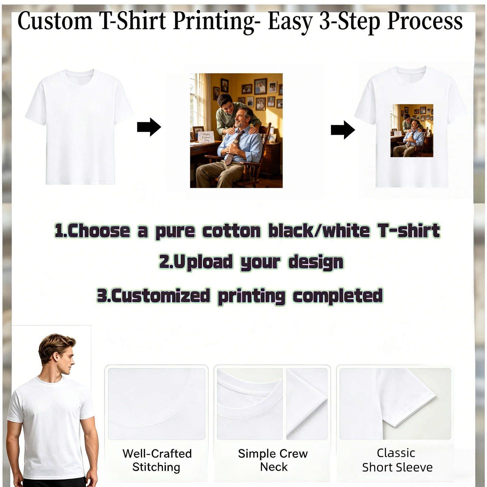 Personalized Printed Name Picture Tshirt Unique Father’s Day Present For Father