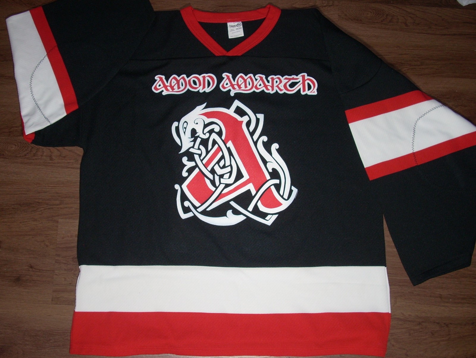Amon Amarth Viking 11 – X-LARGE Band Logo Hockey Jersey – Canada Red White Black