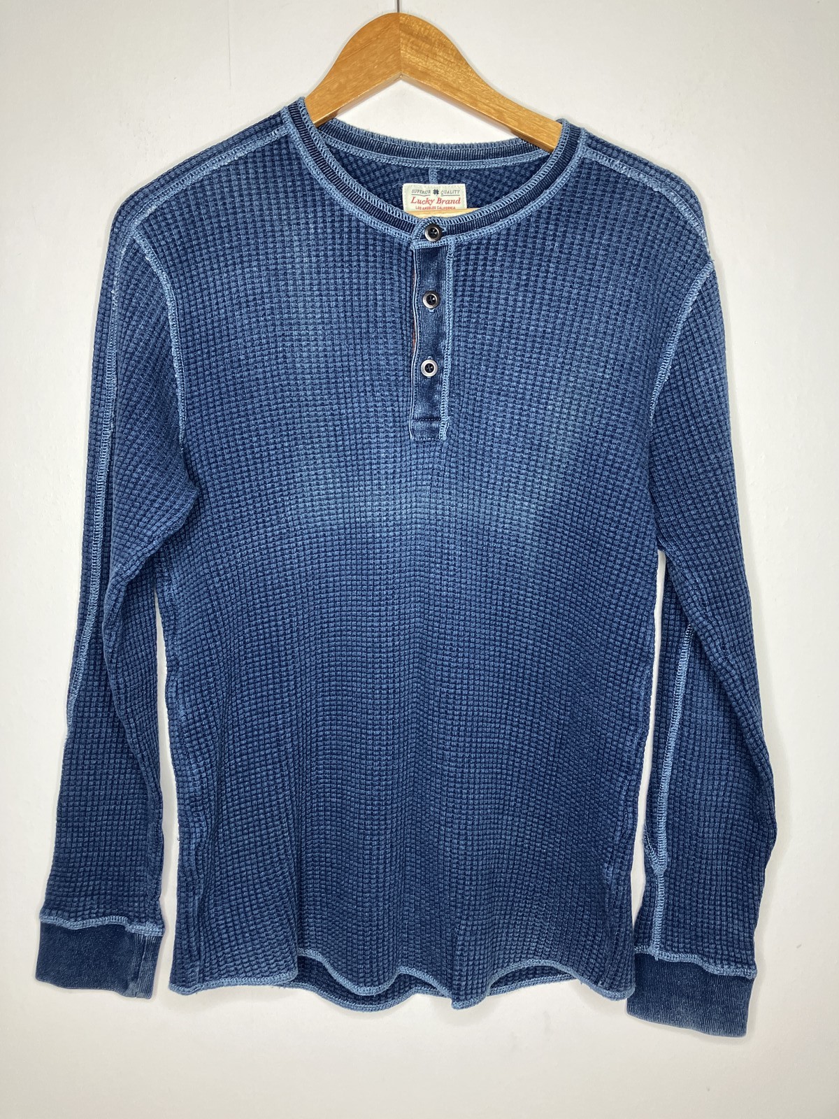 Lucky Brand Men’s Blue Waffle Knit Thermal Henley Shirt Long Sleeve Medium