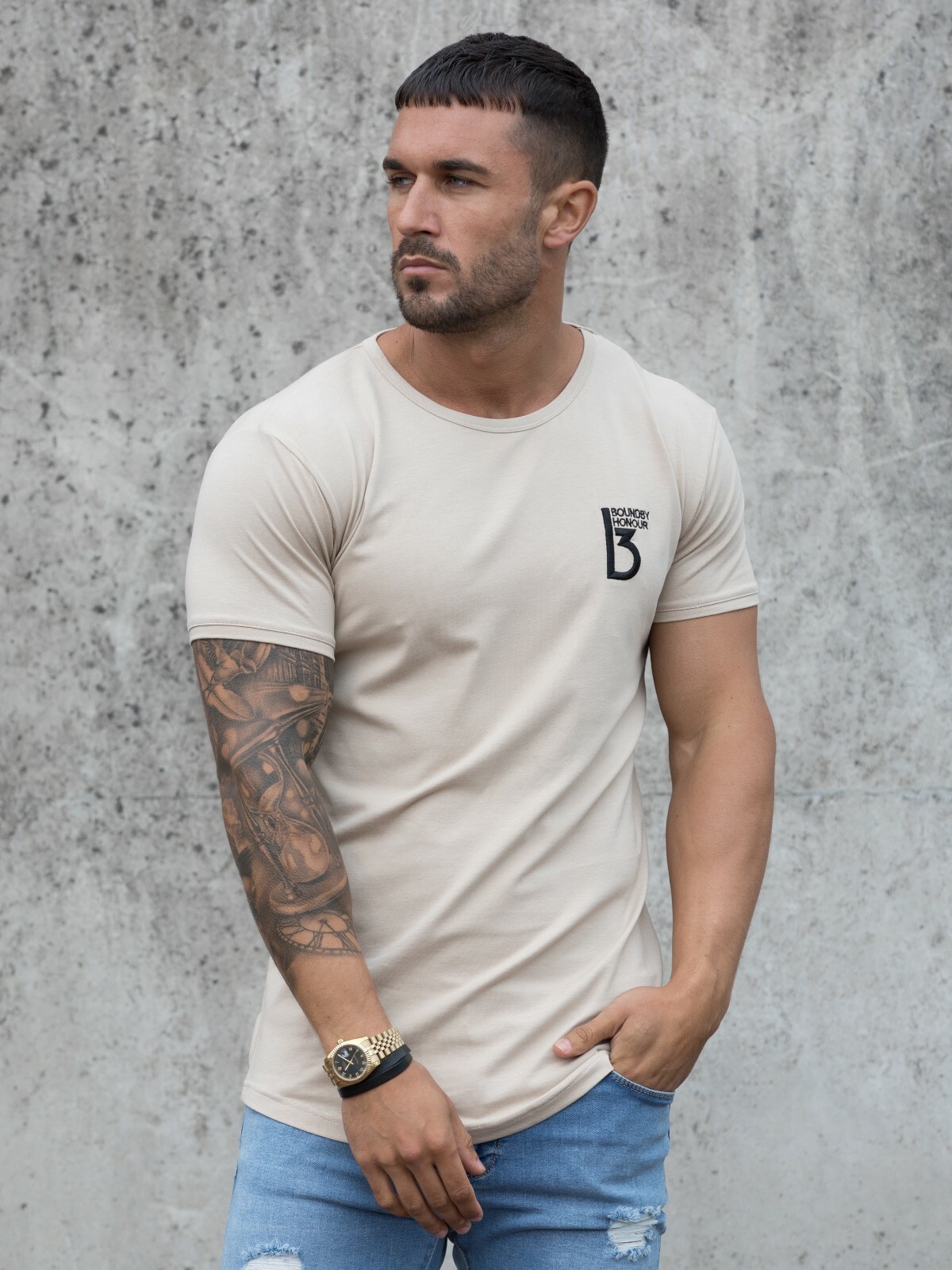 BBH Designer Mens Slim Fit Muscle T Shirt Gym Fitness Plain Curved Hem Tee Top