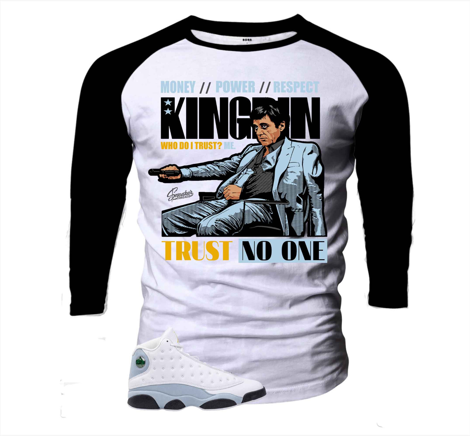 Raglan Shirts To Match Jordan 13 Blue Grey Sneakers – Trust Issues Sneaker Tees
