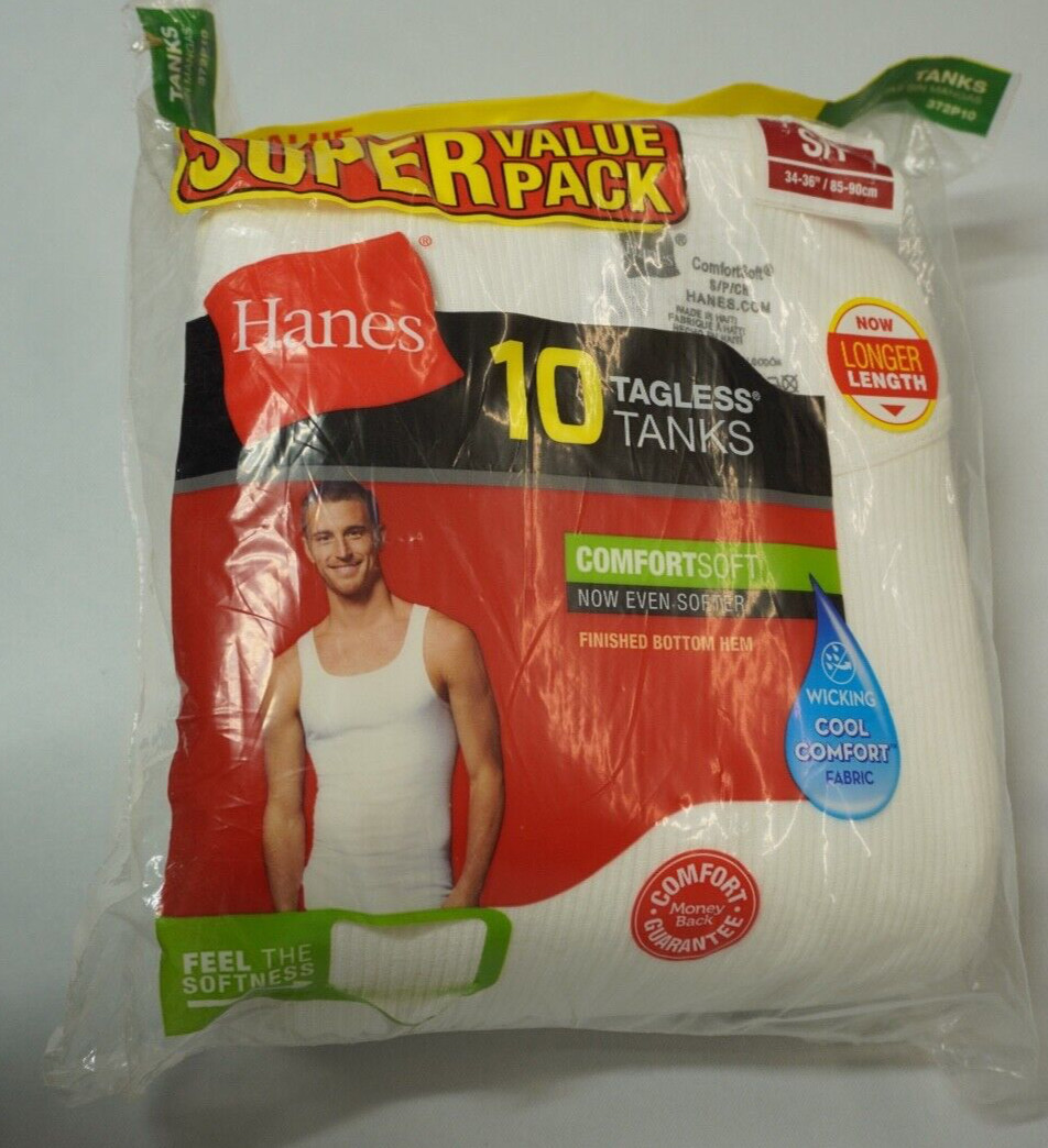 Men’s Hanes 10 Tagless Tanks T-Shirt – White Longer Length