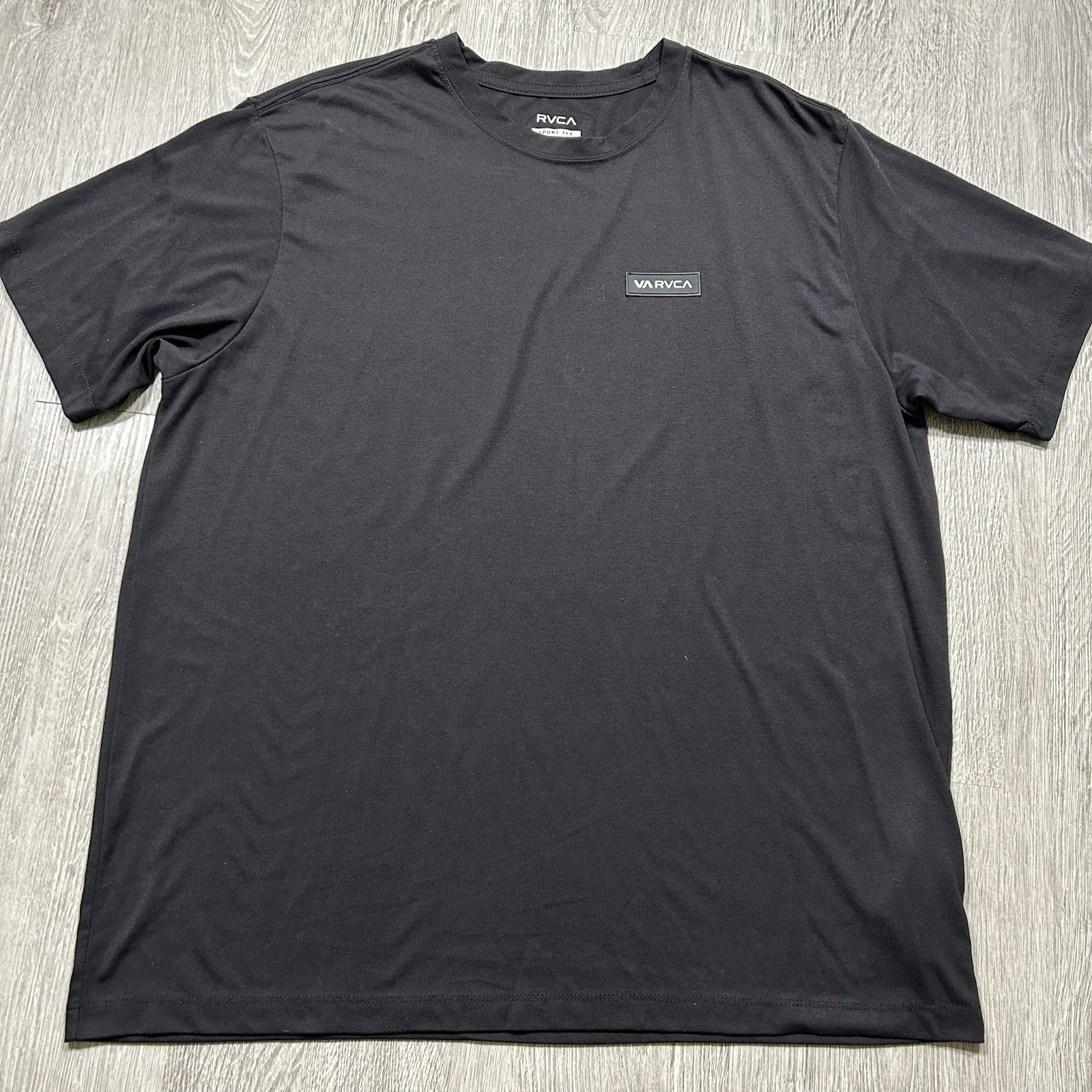RVCA VA Sport Tee T Shirt Mens XL Black Gym Workout Regular Fit Rubber Logo