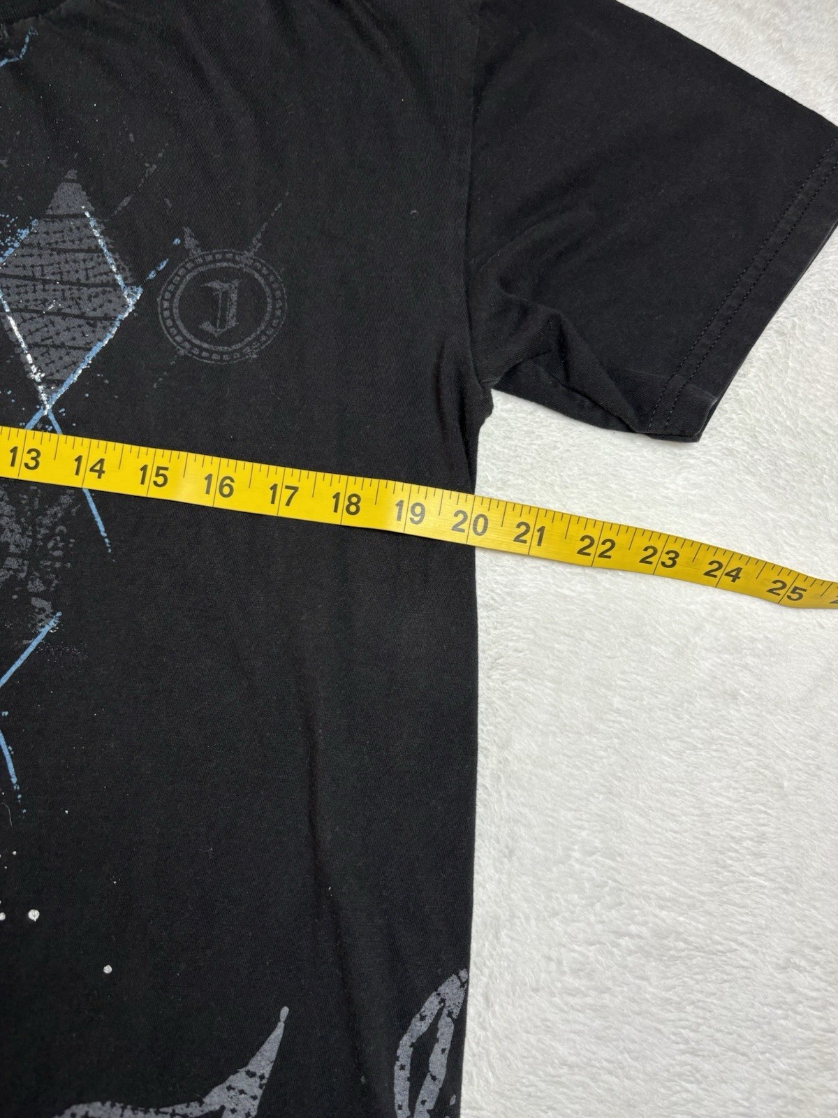Jedidiah Buckle Brand Black T- Shirt Speckled Blue Graffiti Print Size L Gothic