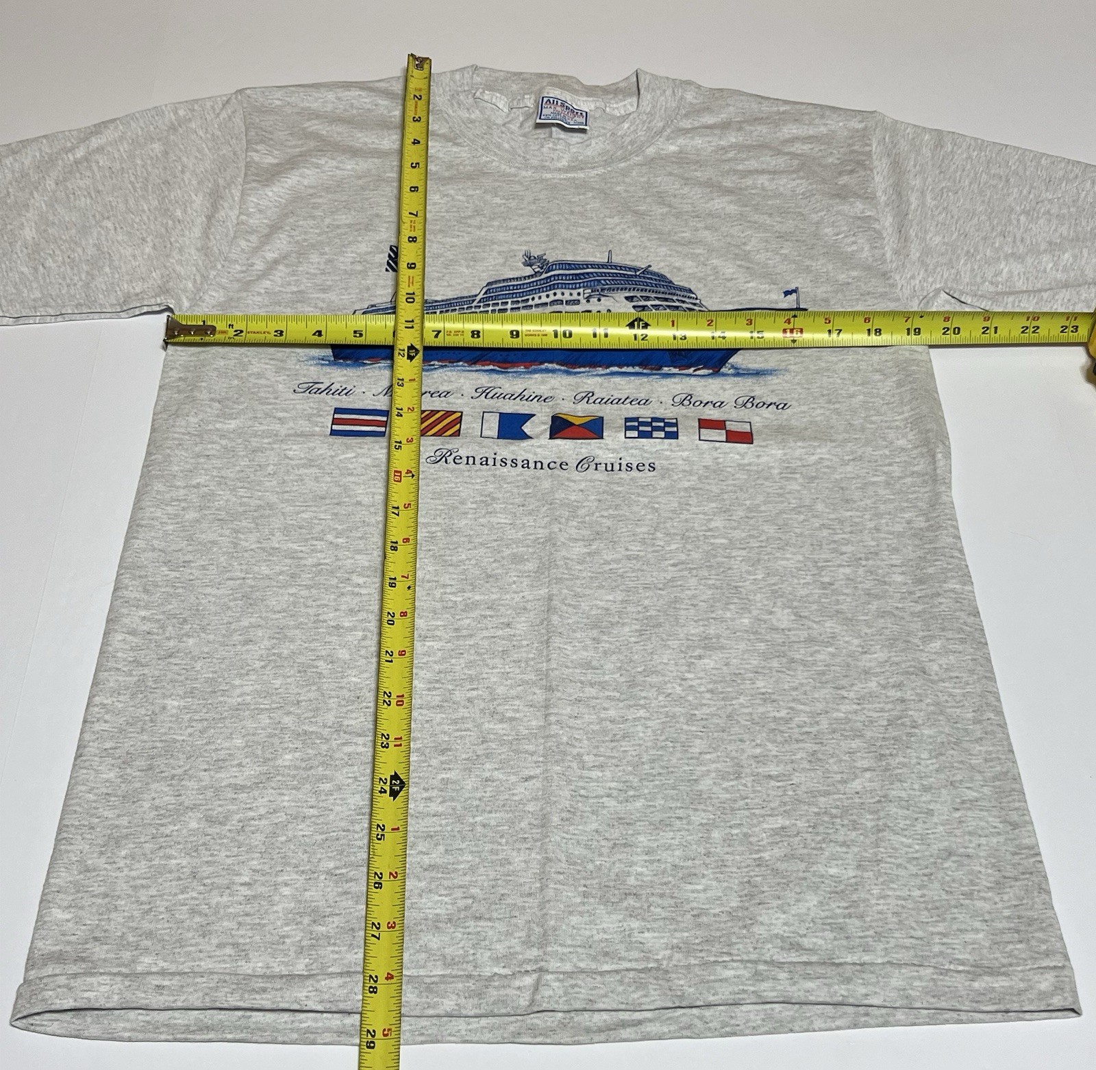 Vintage Renaissance Cruises Shirt Mens Medium Gray Travel Graphic 90s