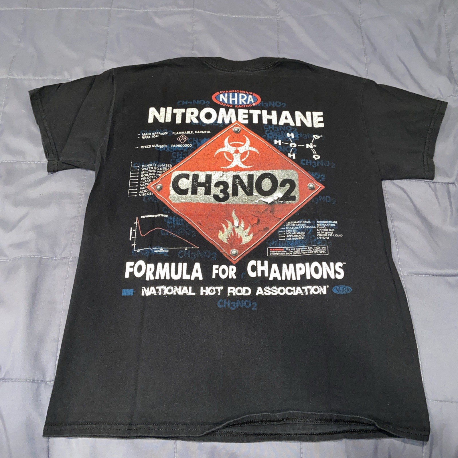 NHRA Nitromethane CH3NO2 Black Y2K Short Sleeve Vintage T-Shirt Adult Size M