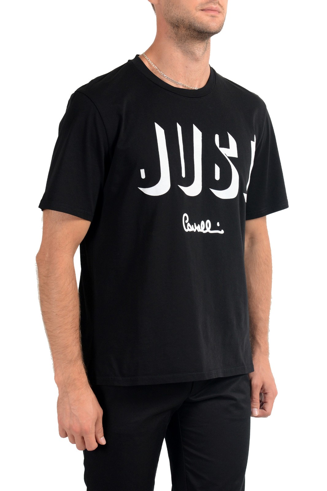 Just Cavalli Men’s Black Graphic Print Crewneck T-Shirt US 2XL IT 56