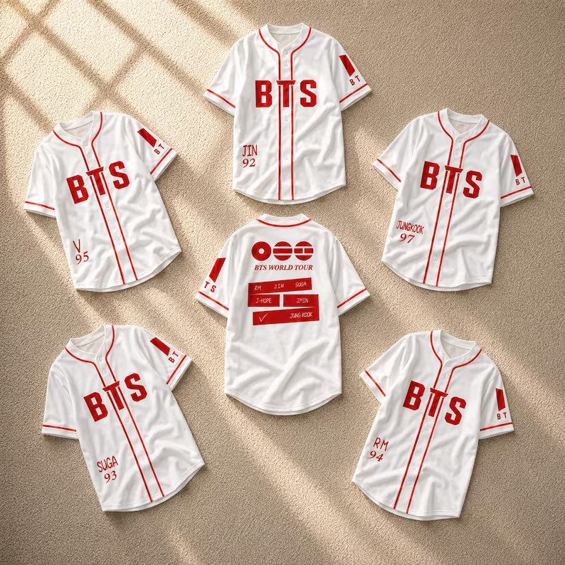 White Red Kpop Baseball Jersey Shirt Fan Made Concert Button Down Top