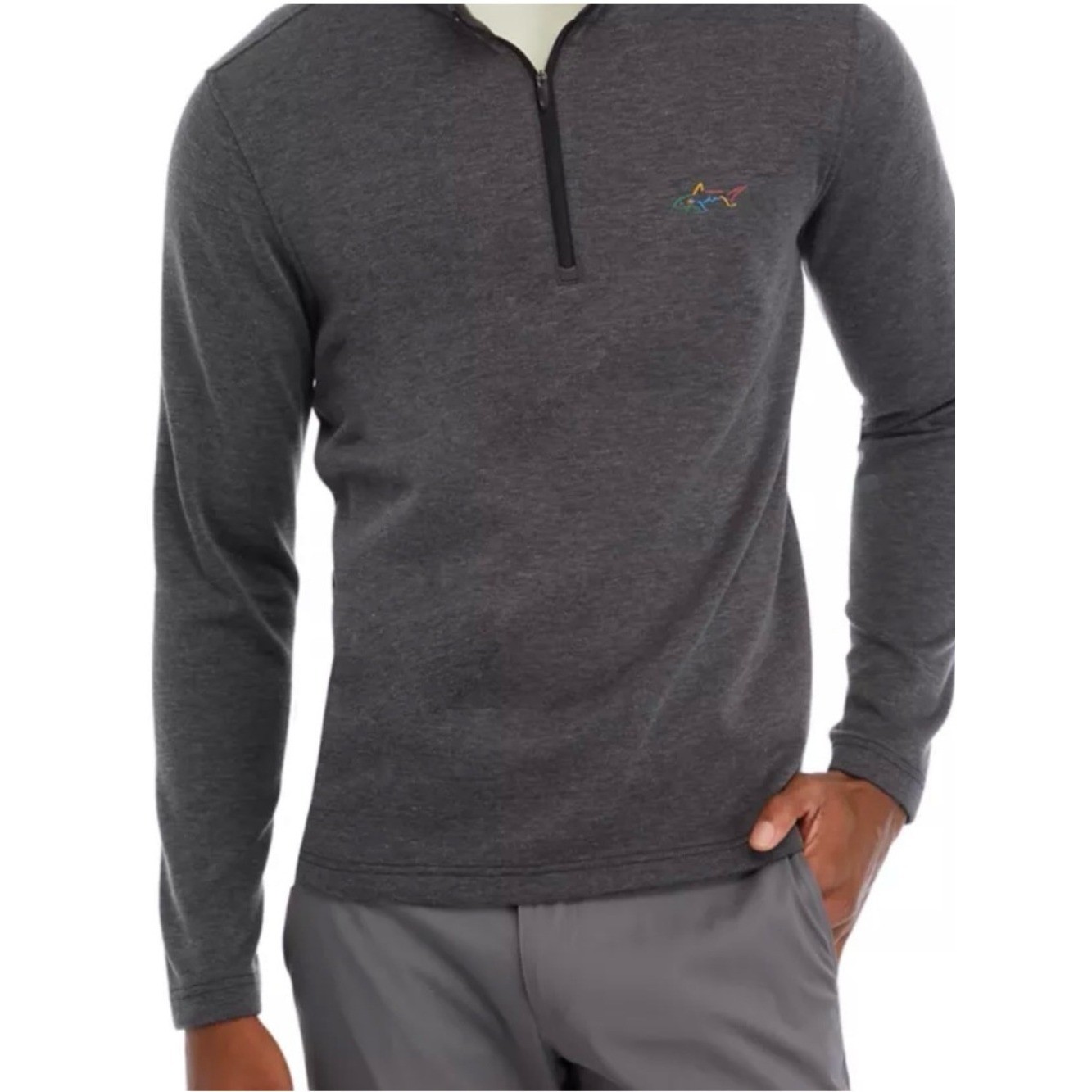 Greg Norman Heathered Charcoal Twill Fleece 1/4 Zip Pullover Shirt Mens Small