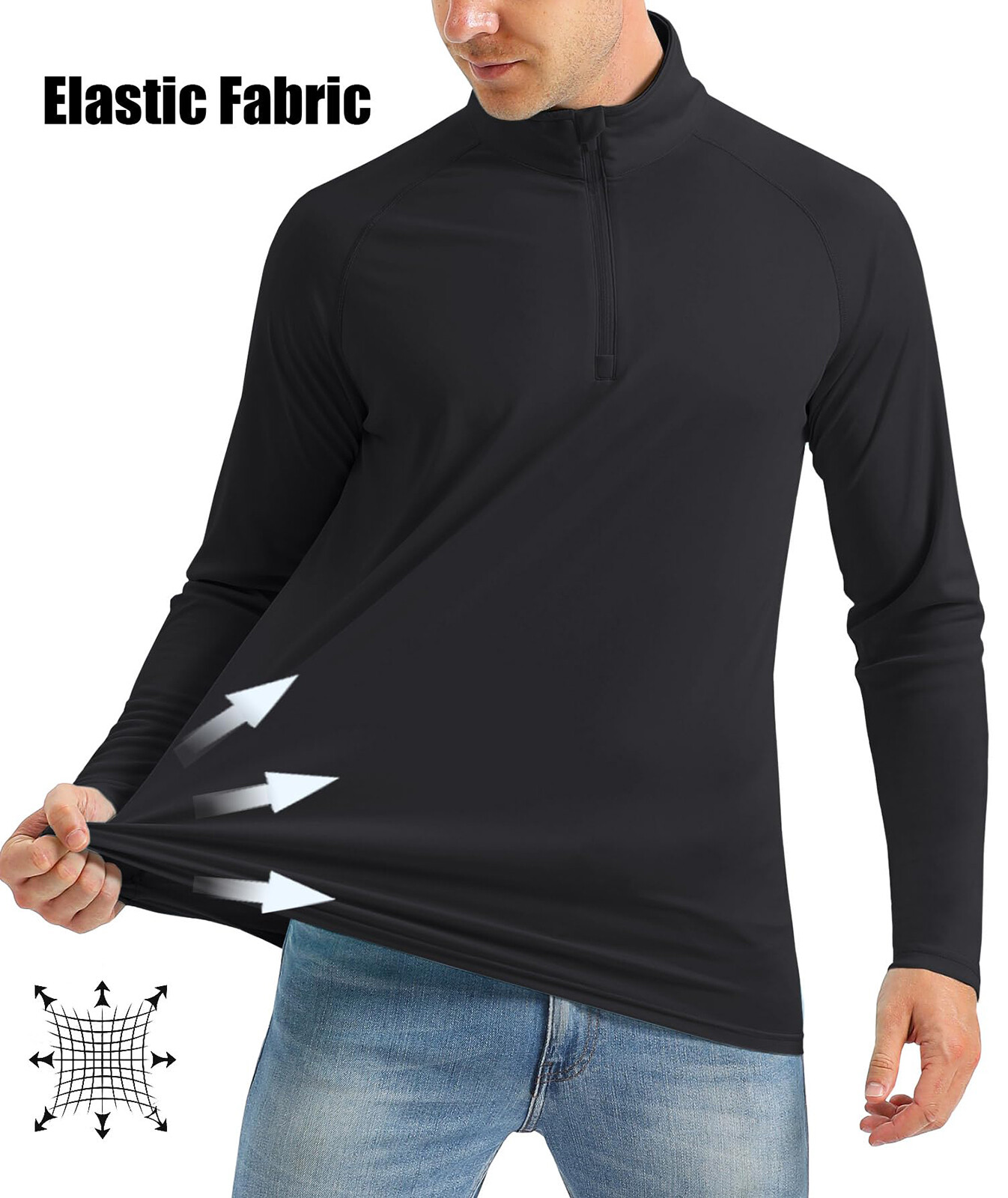 Mens Long Sleeve Shirt 1/4 Zip Sun Protection Shirts UPF 50+ Outdoor Hiking Tops
