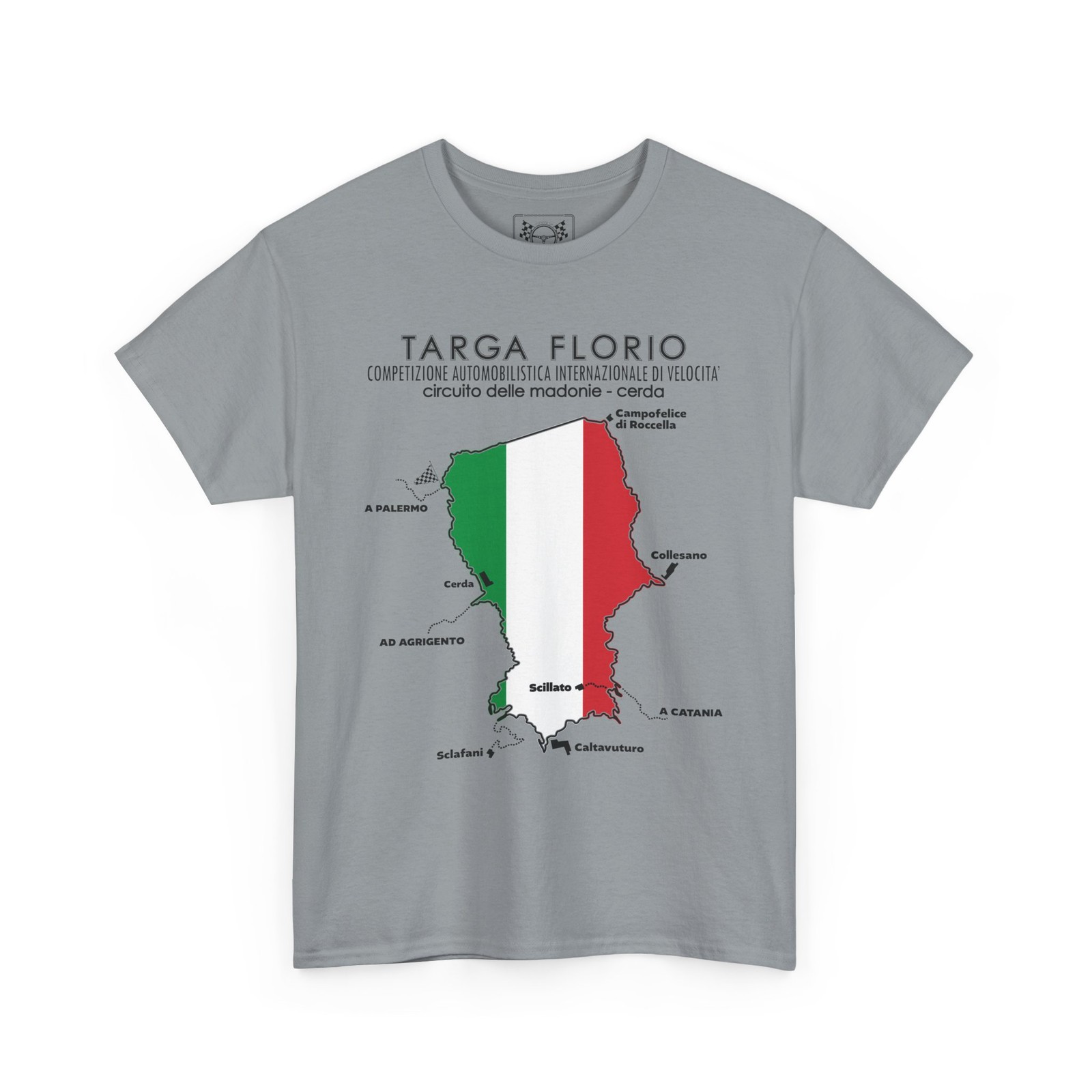 Targa Florio Tribute T-Shirt Sicily Race Track Map Tee Italian Racing Fans Gift