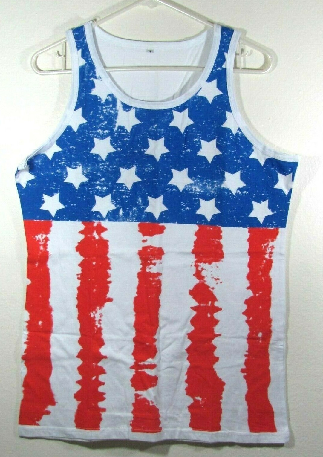 Men’s American Flag striped white red blue sleeveless pride stars tank top Sz S