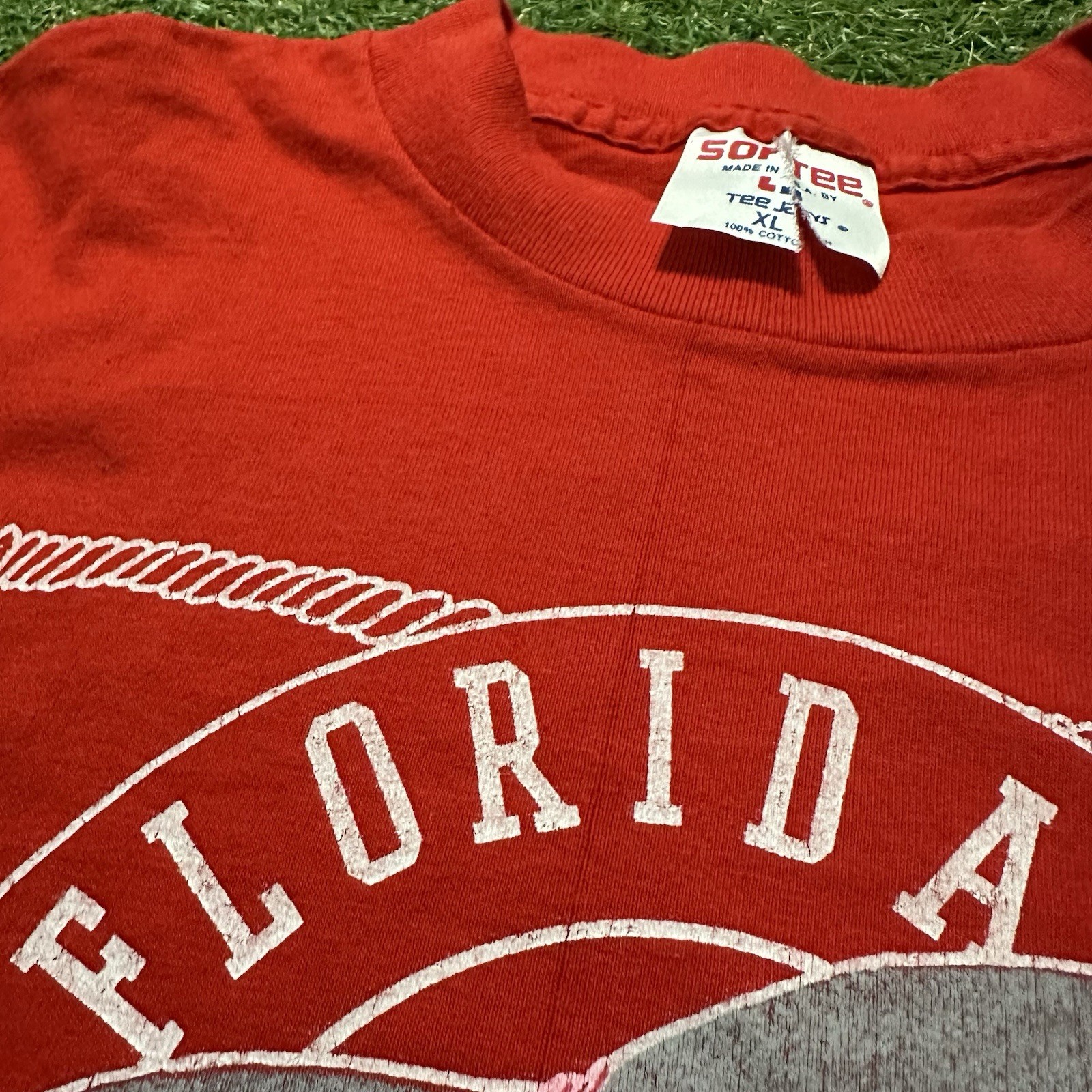 Vintage 90s Florida Lifeguard T Shirt Mens XL Shark Graphic USA Tee Red