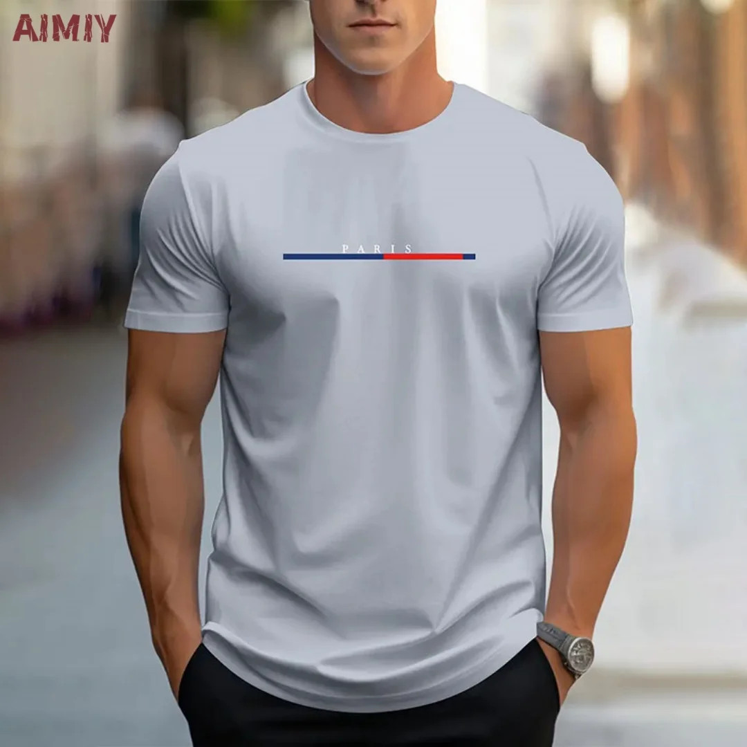 Summer Men’s T-shirt Top Casual Loose Fit Oversized T-shirt PARI Letter Pattern