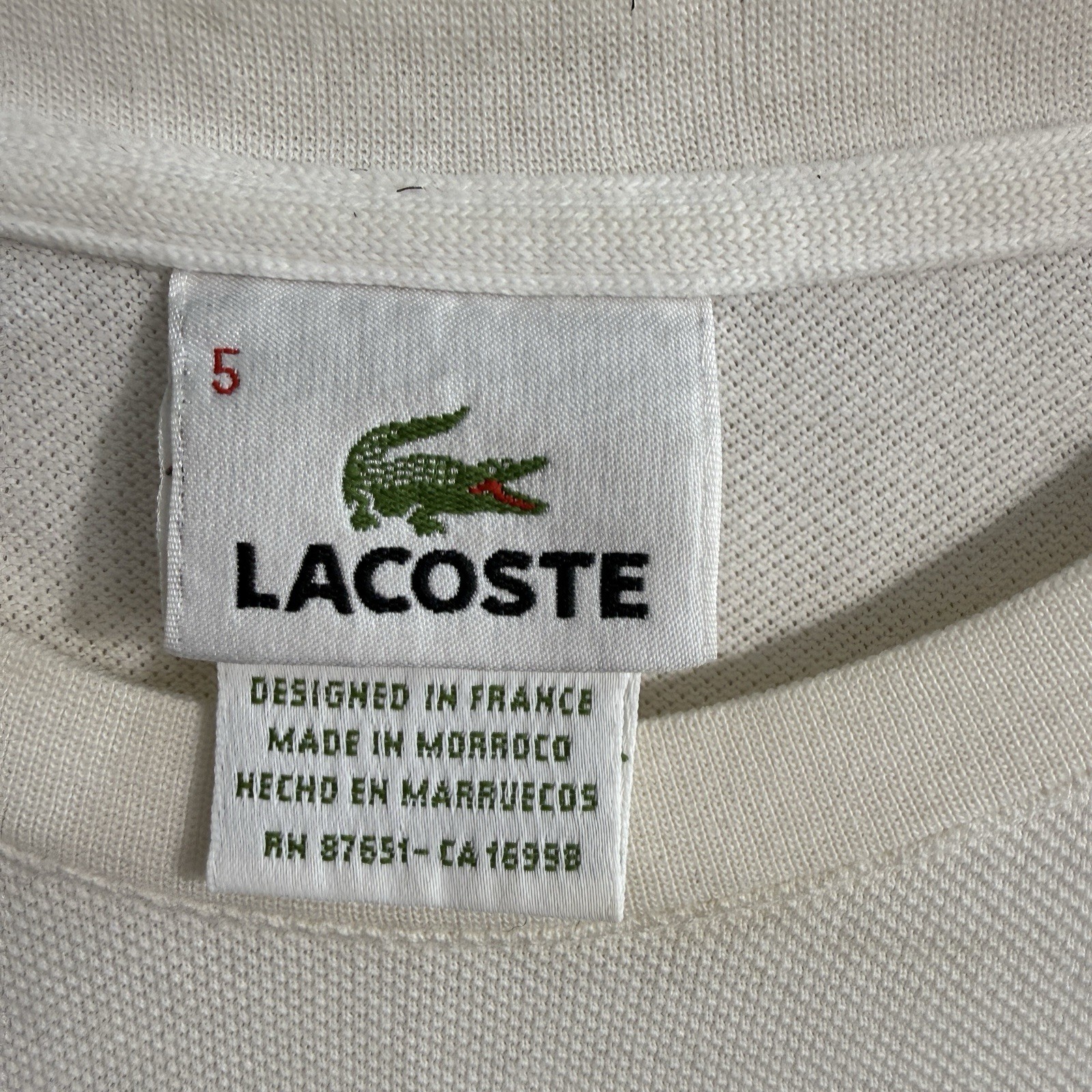 Lacoste Men’s Classic Logo T-Shirt, White Size 5 *stains