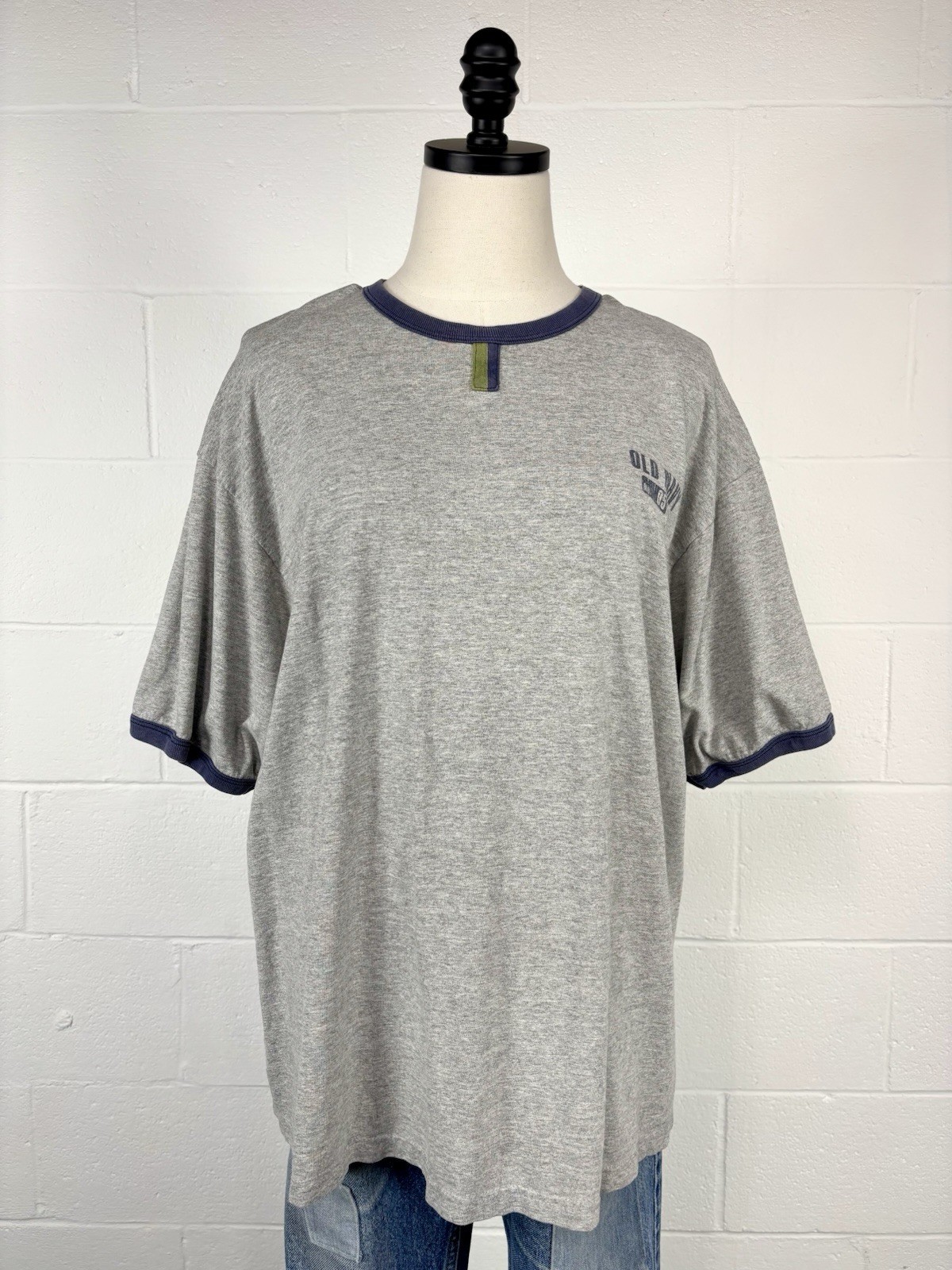 Vintage 90s Old Navy Ringer Tee Heather Gray Y2K Graphic Classic Skater Preppy L