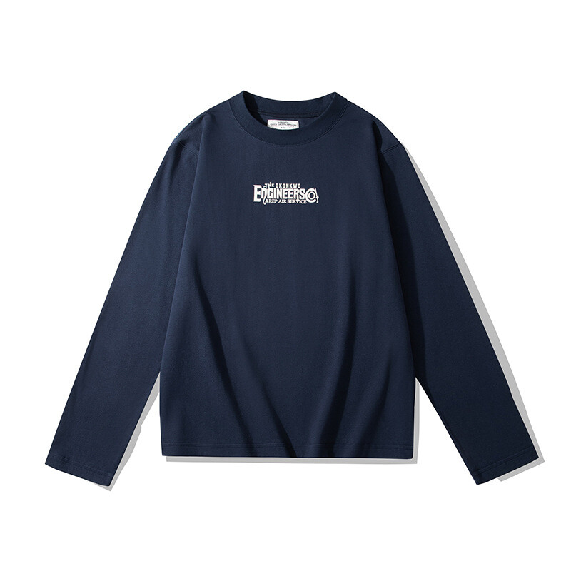Men Spring Fashion Letter Half High Collar Printed Long Sleeved T-Shirt