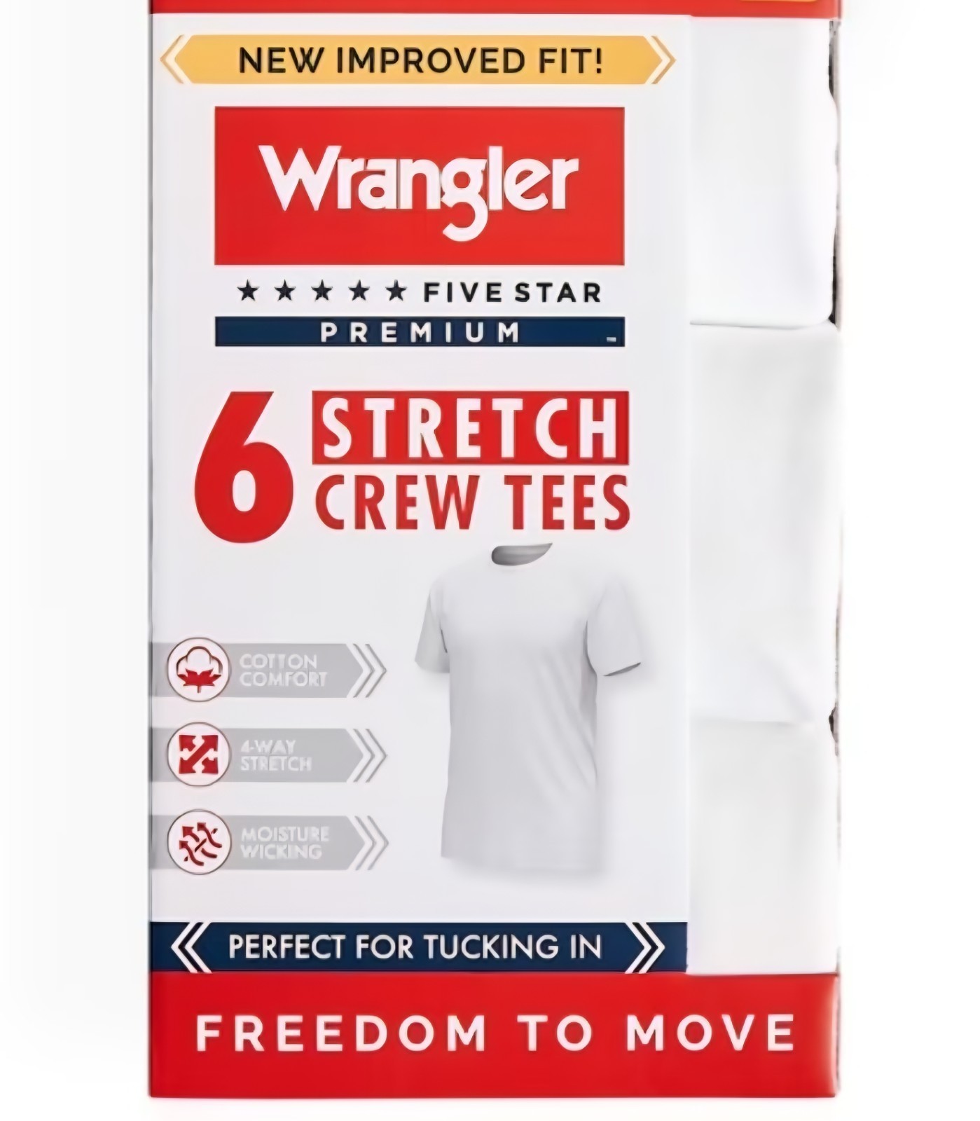 Wrangler Five Star Premium Stretch Crew Neck Tee 6-Pack White S Moisture Wicking