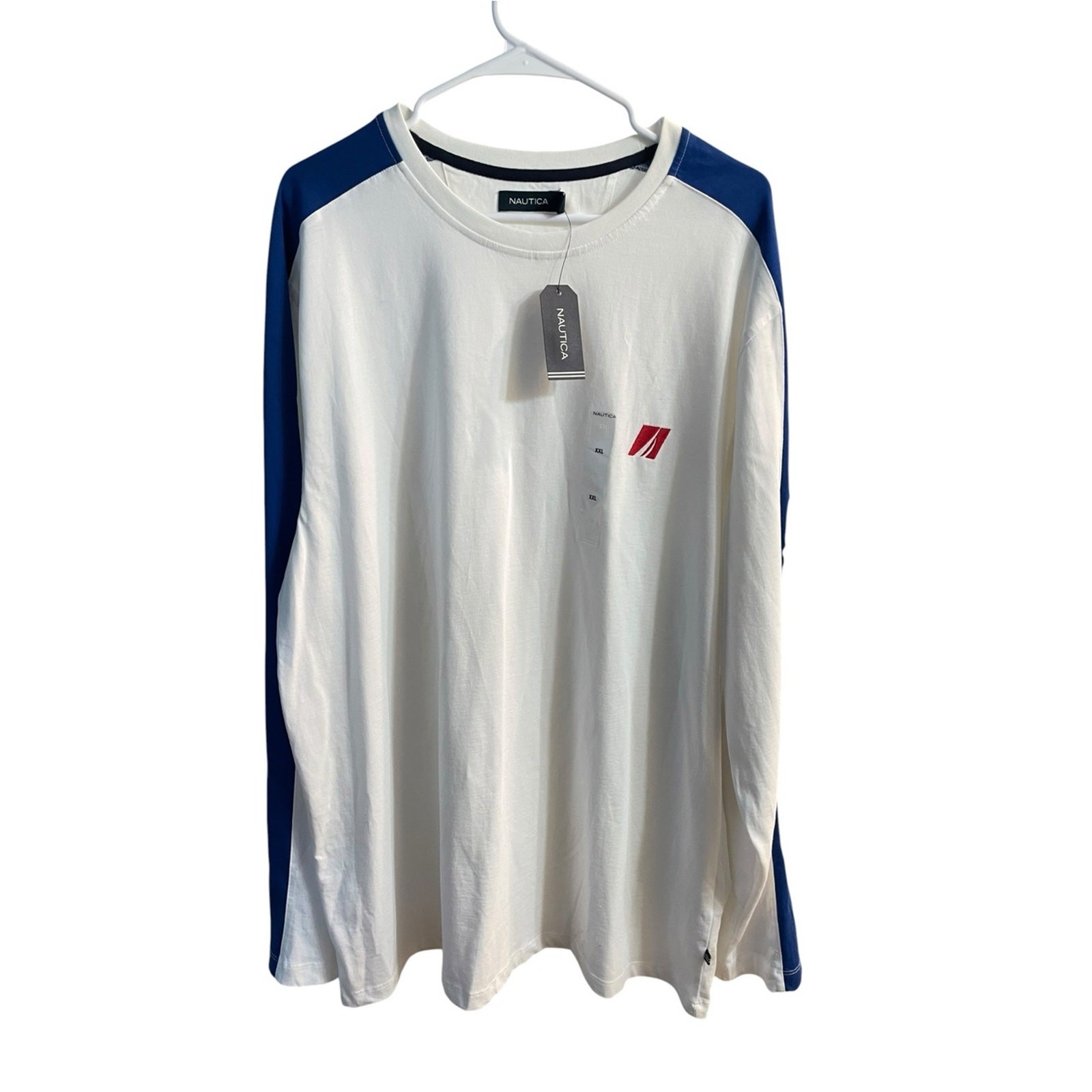 NWT Nautica Long Sleeve Logo T-Shirt XXL White Blue Cotton MSRP $49.50