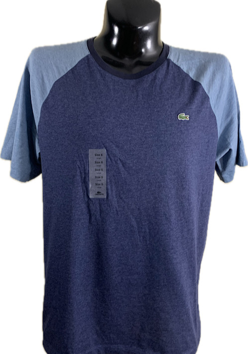 Lacoste Shirt Mens Size 6 Large XL NWT Blue Colorblock Raglan Tee Cotton Peru