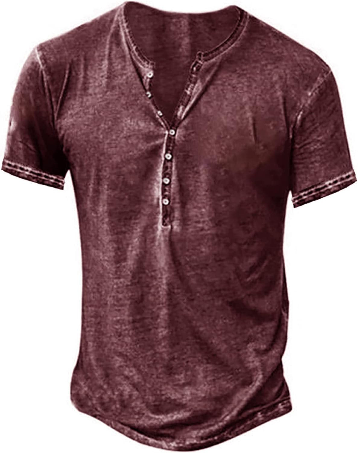 Mens Distressed Henley Shirt Short Sleeve Retro Washed Casual Slim Fit Tee