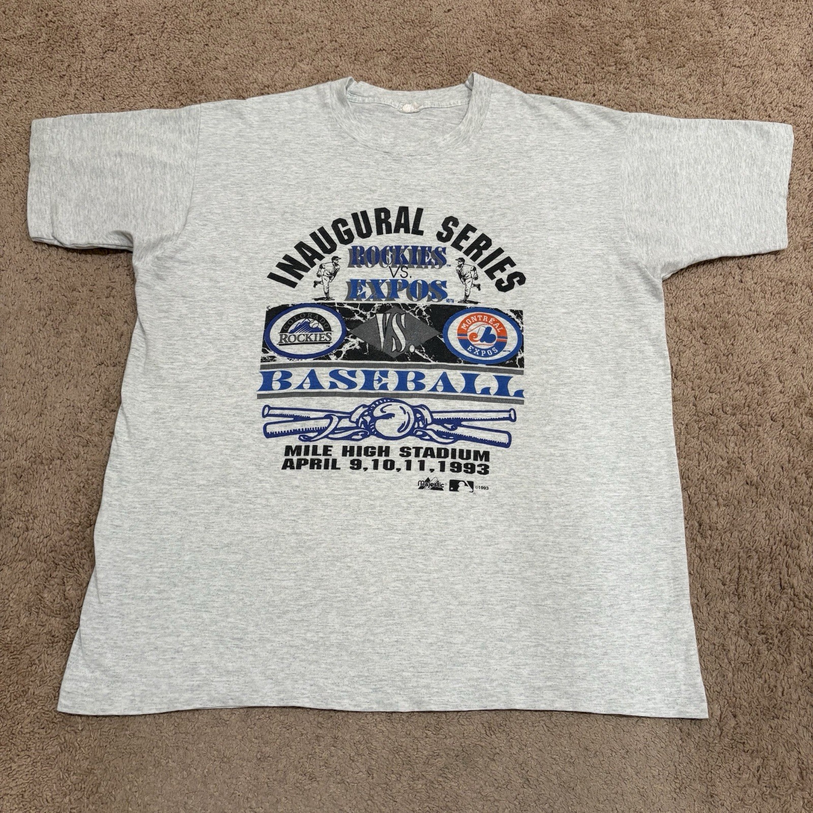 Vintage 1993 Rockies Expos Inaugural Series MLB T-Shirt Men’s XL Gray Baseball