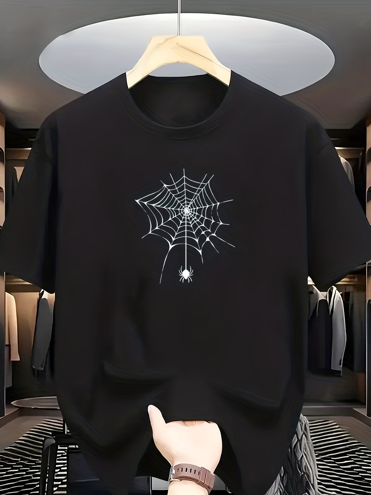 Gothic Spider Web & Spider Print T-Shirt