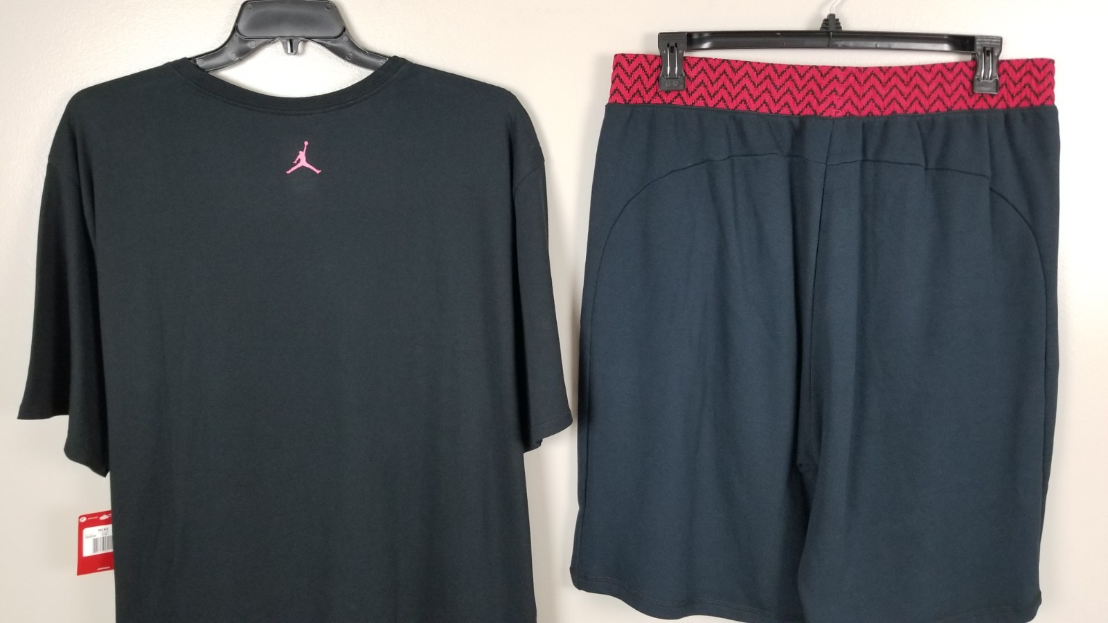 JORDAN XII RETRO 12 FLU GAME OUTFIT SHIRT + SHORTS SET BLACK RED (SIZE 3XL 2XL)