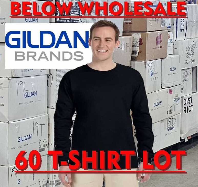 Below WHOLESALE Blank T-Shirt – 60 Small GILDAN 2400 long sleeve Bulk Lot