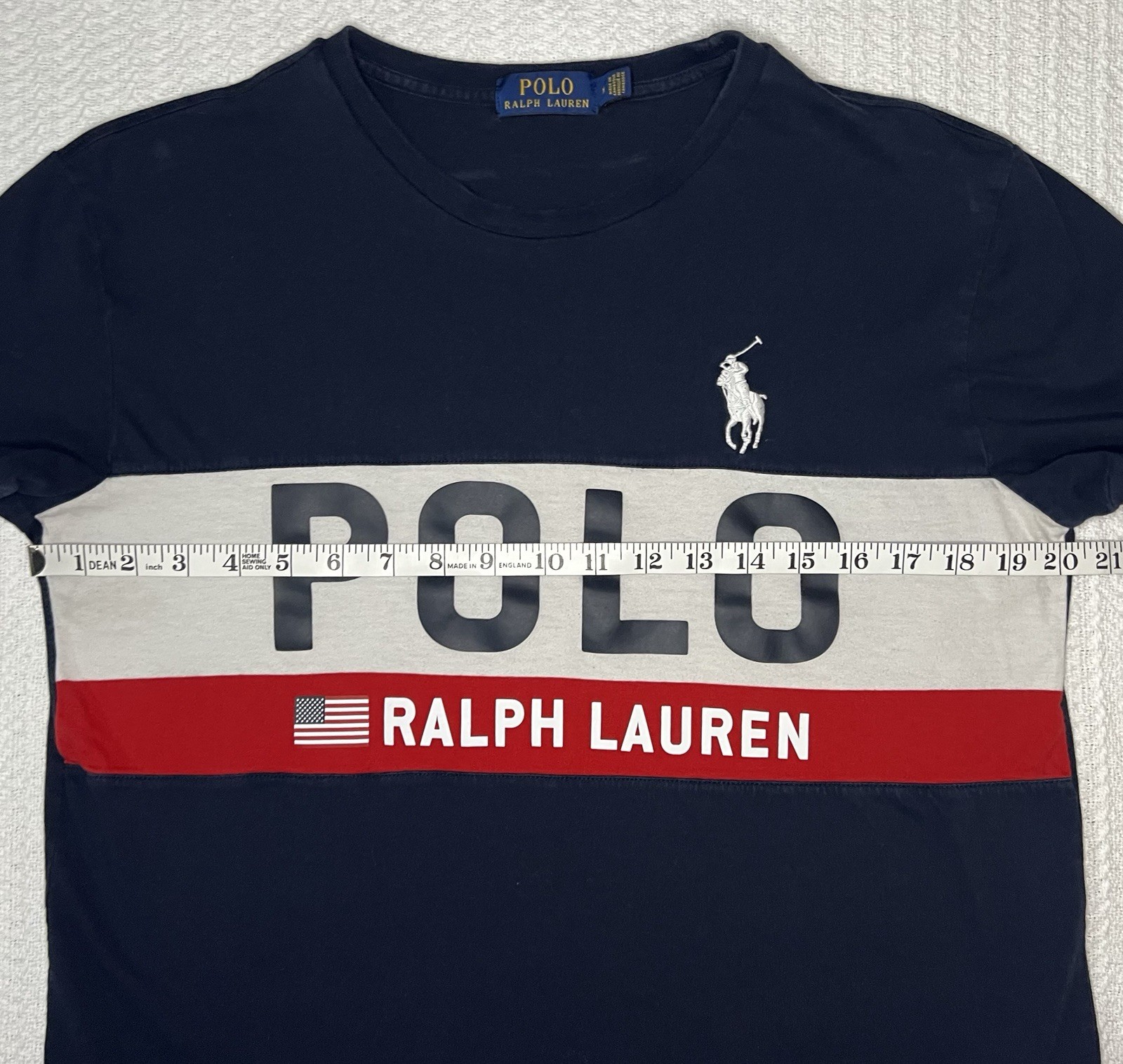 Polo Ralph Lauren Flag Logo Colorblock T-Shirt – Men’s Size M 20” X 24”– Navy