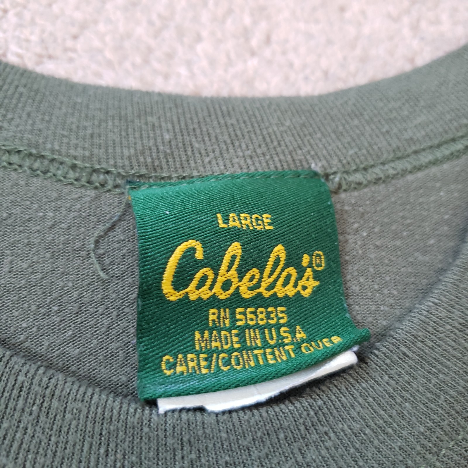 Vintage 90s Cabelas Plain Sz Large USA Made Olive Green T-Shirt Blank Outdoors