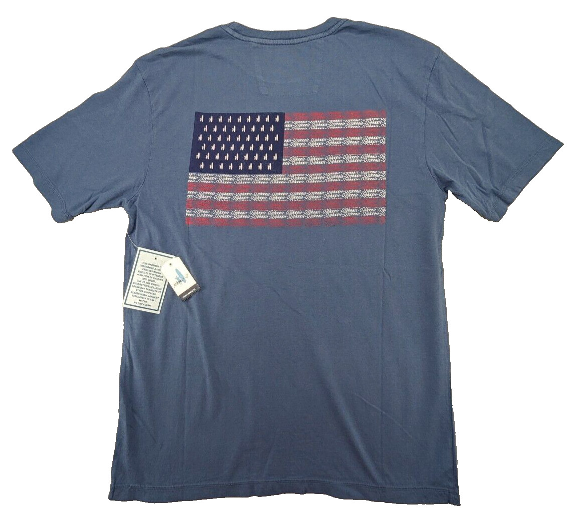 Johnnie-O T-Shirt Mens Small Blue SS Surfing 🏄 Patriotic Flag Crew Neck