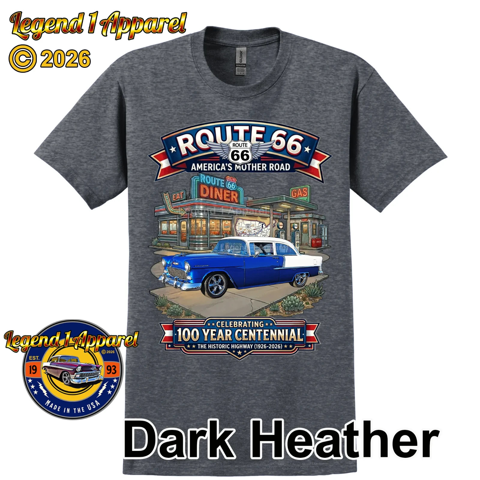 Route 66 100 Year Centennial, 1955 Chevrolet Bel Air Coupe T-Shirt