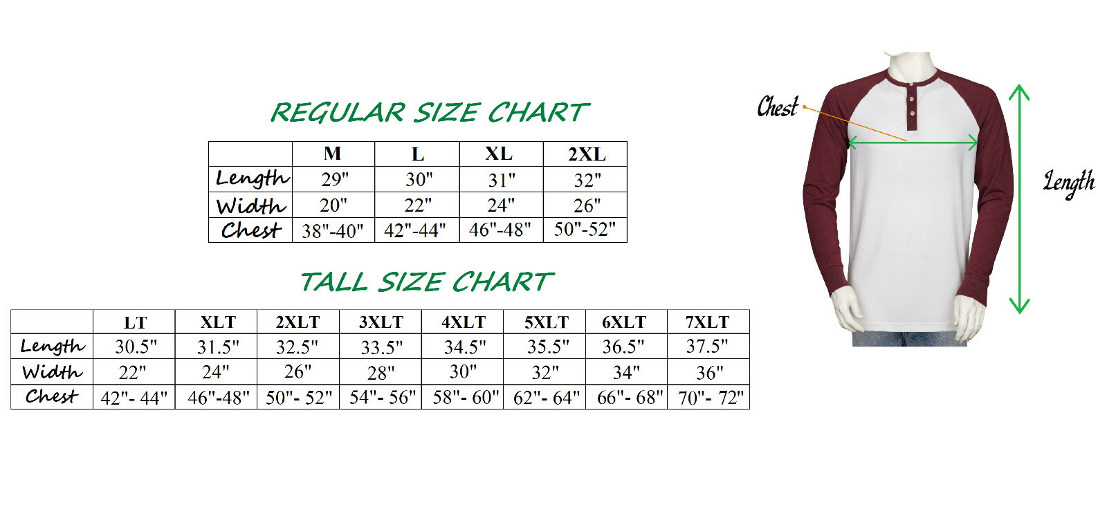 Styllion Big and Tall – Mens Raglan Henley Baseball Shirts – Long Sleeve – RHLS