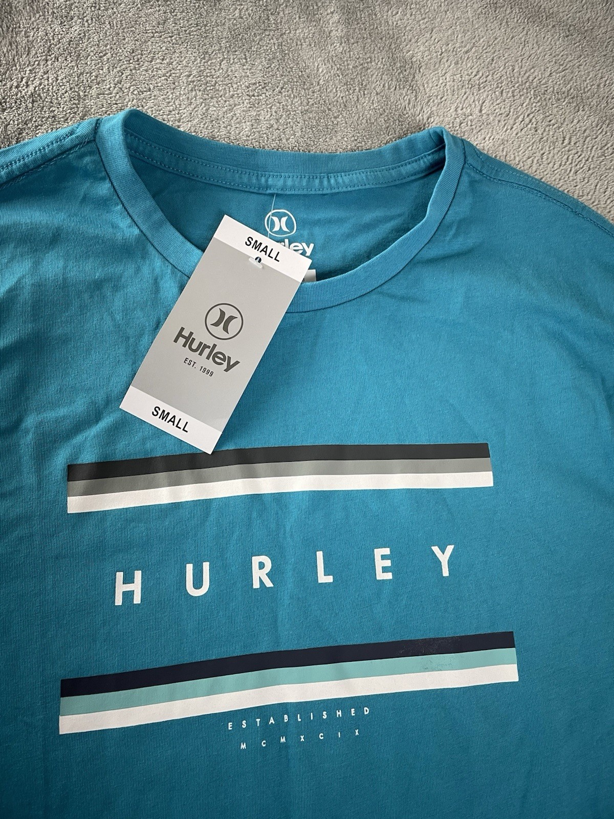Hurley Logo T Shirt Men’s Small Teal Blue New With Tags Short Sleeve