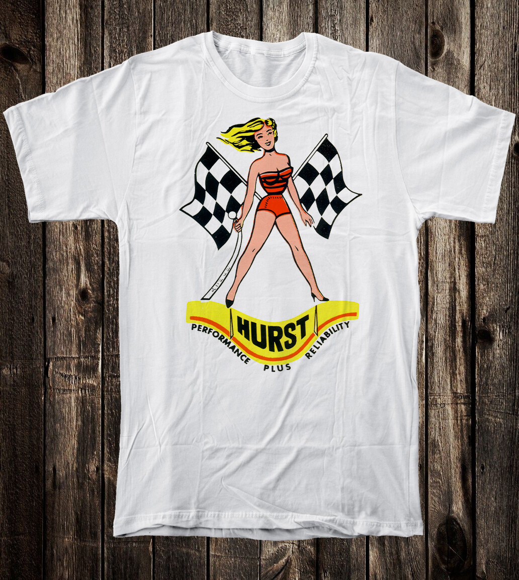 Hot Rod Tee T Shirt Drag Race Nostalgia Racing Hurst Racing Flag Girl Speed Shop