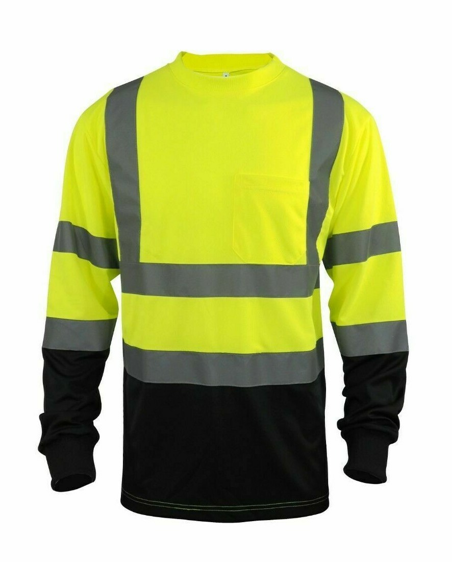 Hi Vis ANSI Class 3 Reflective Safety Green Long Sleeve T Shirts High Visibility