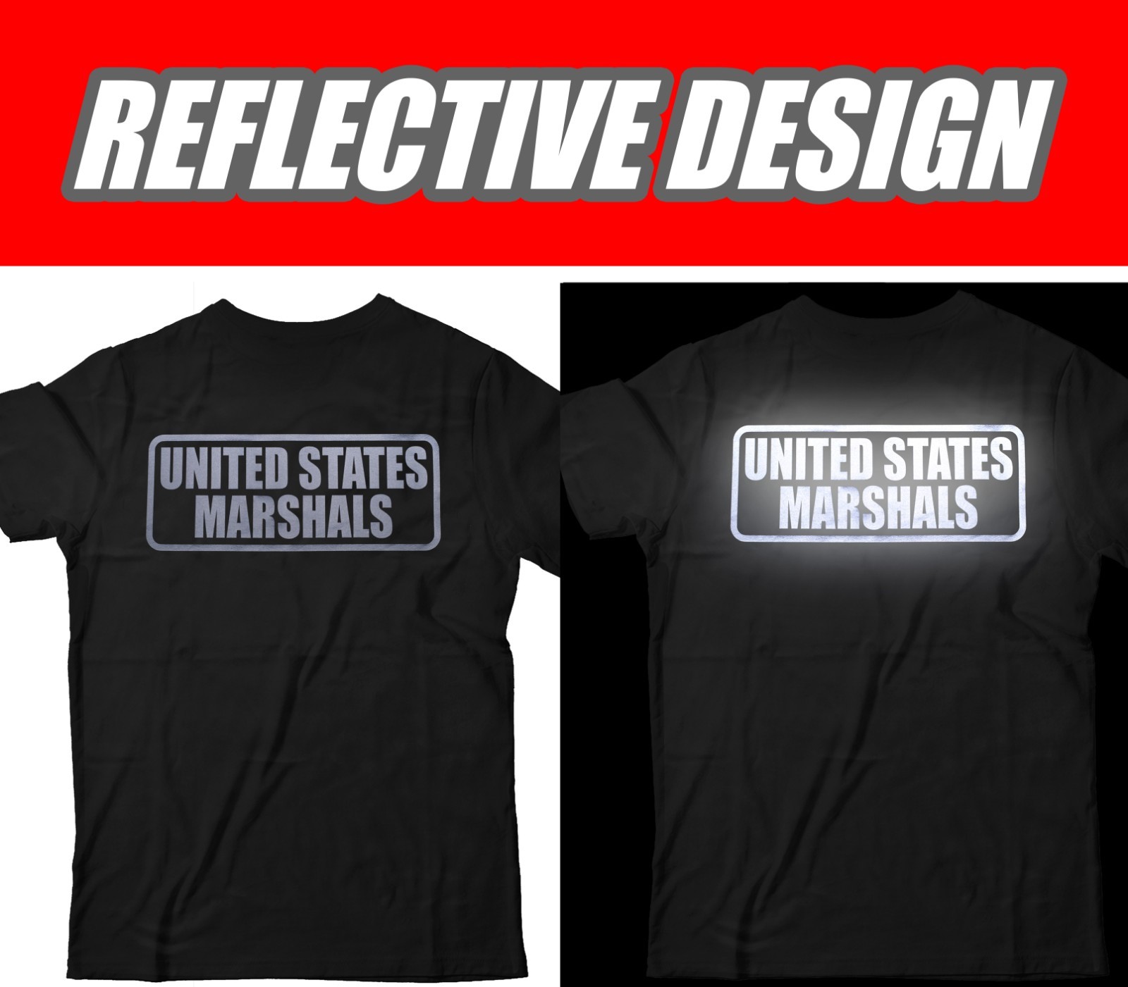 US Marshals t-shirt with REFLECTIVE logo design, 100% cotton.